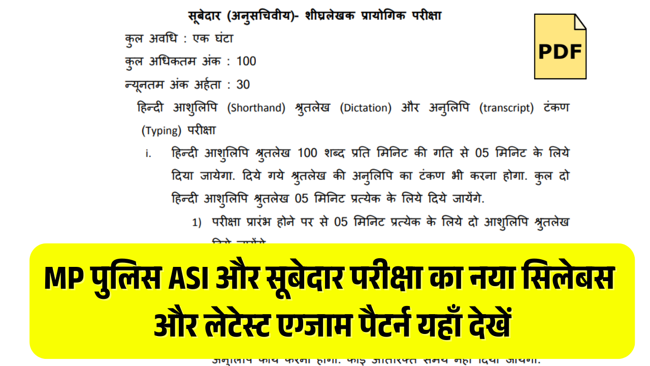 MP Police ASI and Subedar Syllabus 2025